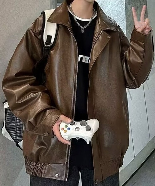 NOWLE（ノウル）の「【NOWLE】ジップアップ 合皮 ジャケット（ブルゾン・メンズ・オフホワイト/ブラウン/ブラック・LARGE/X-LARGE/MEDIUM）」の11枚目の写真