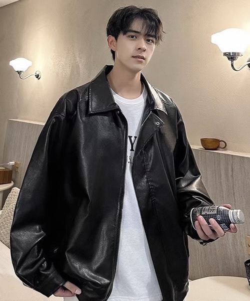 NOWLE（ノウル）の「【NOWLE】ジップアップ 合皮 ジャケット（ブルゾン・メンズ・オフホワイト/ブラウン/ブラック・LARGE/X-LARGE/MEDIUM）」の9枚目の写真