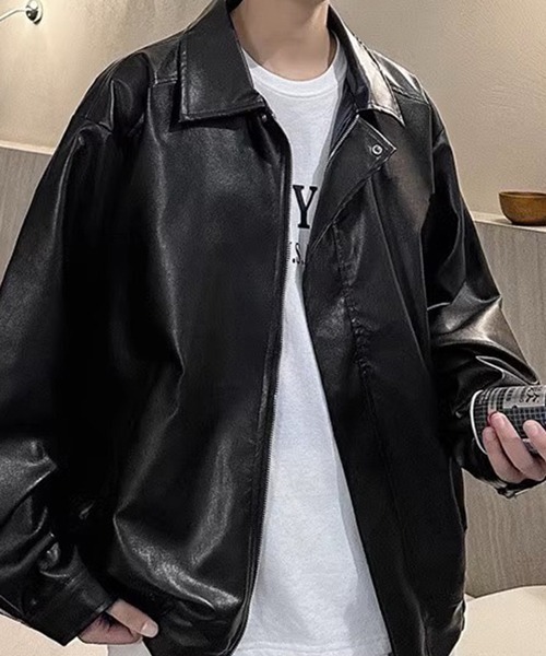 NOWLE（ノウル）の「【NOWLE】ジップアップ 合皮 ジャケット（ブルゾン・メンズ・オフホワイト/ブラウン/ブラック・LARGE/X-LARGE/MEDIUM）」の7枚目の写真