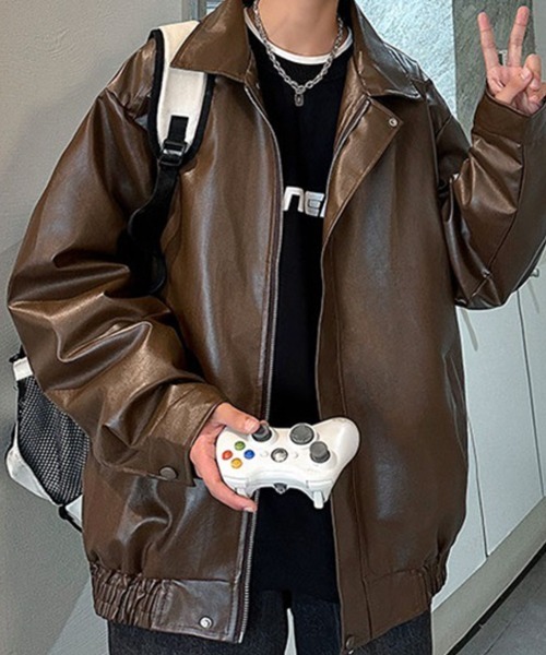 NOWLE（ノウル）の「【NOWLE】ジップアップ 合皮 ジャケット（ブルゾン・メンズ・オフホワイト/ブラウン/ブラック・LARGE/X-LARGE/MEDIUM）」の13枚目の写真