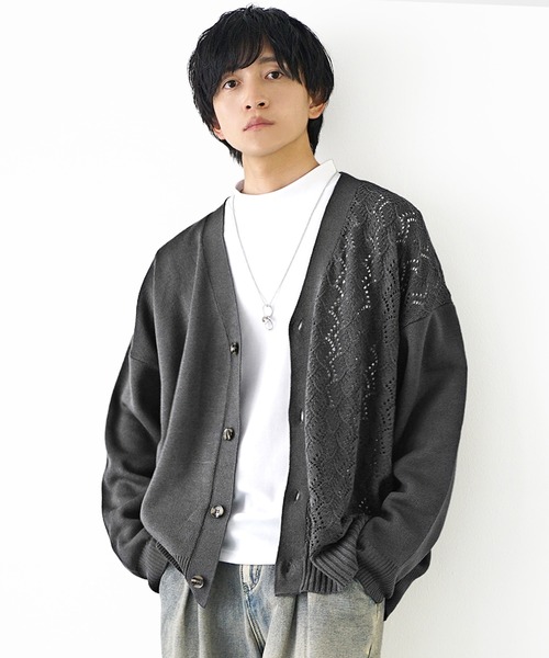 MinoriTY（マイノリティ）の「【MinoriTY】アシンメトリーレースカーディガン（カーディガン/ボレロ・メンズ・ブルーグリーン/チャコール/ワインレッド・S/M/L）」の2枚目の写真