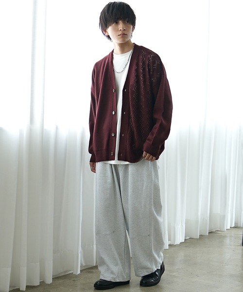 美品 サカイ 近年モデル カーディガン 異素材 アシンメトリー レース 貝ボタン MinoriTY】アシンメトリーレースカーディガン（カーディガン/ボレロ