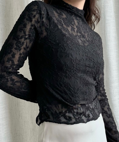 Jasmine Grandiflorum(ジャスミングランディフローラム)の「【Jasmine】ストレッチレースシアートップス(Tシャツ/カットソー・レディース・ブラック/グレー/オフホワイト/チョコ・FREE)」の3枚目の写真
