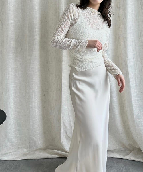 Jasmine Grandiflorum(ジャスミングランディフローラム)の「【Jasmine】ストレッチレースシアートップス(Tシャツ/カットソー・レディース・ブラック/グレー/オフホワイト/チョコ・FREE)」の17枚目の写真