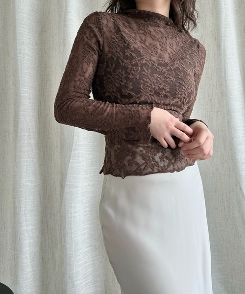 Jasmine Grandiflorum(ジャスミングランディフローラム)の「【Jasmine】ストレッチレースシアートップス(Tシャツ/カットソー・レディース・ブラック/グレー/オフホワイト/チョコ・FREE)」の13枚目の写真