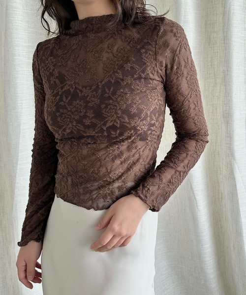 Jasmine Grandiflorum(ジャスミングランディフローラム)の「【Jasmine】ストレッチレースシアートップス(Tシャツ/カットソー・レディース・ブラック/グレー/オフホワイト/チョコ・FREE)」の10枚目の写真