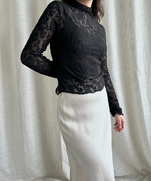 Jasmine Grandiflorum(ジャスミングランディフローラム)の「【Jasmine】ストレッチレースシアートップス(Tシャツ/カットソー・レディース・ブラック/グレー/オフホワイト/チョコ・FREE)」の22枚目の写真