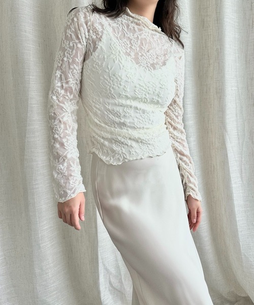 Jasmine Grandiflorum(ジャスミングランディフローラム)の「【Jasmine】ストレッチレースシアートップス(Tシャツ/カットソー・レディース・ブラック/グレー/オフホワイト/チョコ・FREE)」の20枚目の写真
