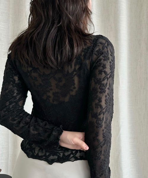 Jasmine Grandiflorum(ジャスミングランディフローラム)の「【Jasmine】ストレッチレースシアートップス(Tシャツ/カットソー・レディース・ブラック/グレー/オフホワイト/チョコ・FREE)」の16枚目の写真