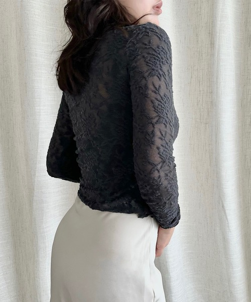 Jasmine Grandiflorum(ジャスミングランディフローラム)の「【Jasmine】ストレッチレースシアートップス(Tシャツ/カットソー・レディース・ブラック/グレー/オフホワイト/チョコ・FREE)」の9枚目の写真