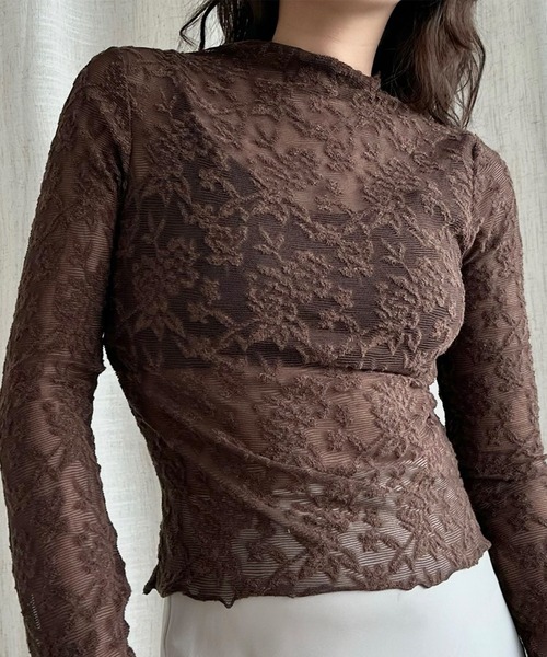 Jasmine Grandiflorum(ジャスミングランディフローラム)の「【Jasmine】ストレッチレースシアートップス(Tシャツ/カットソー・レディース・ブラック/グレー/オフホワイト/チョコ・FREE)」の15枚目の写真