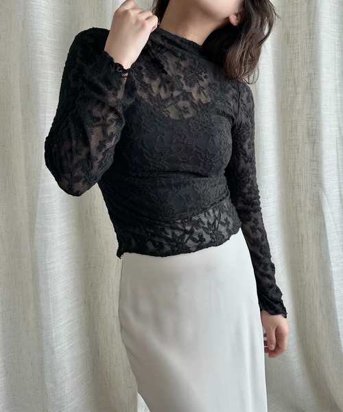 Jasmine Grandiflorum(ジャスミングランディフローラム)の「【Jasmine】ストレッチレースシアートップス(Tシャツ/カットソー・レディース・ブラック/グレー/オフホワイト/チョコ・FREE)」の19枚目の写真