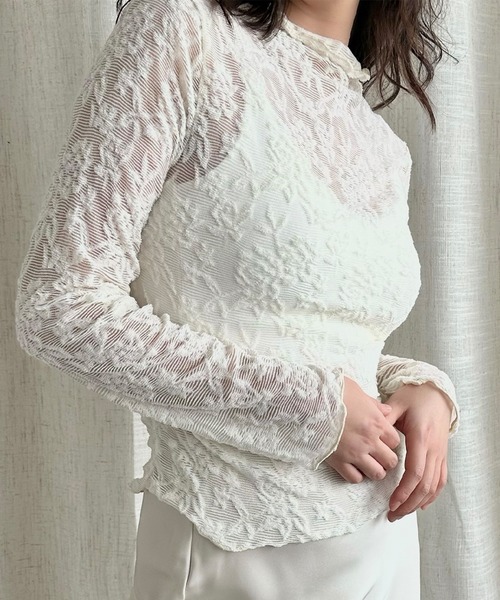 Jasmine Grandiflorum(ジャスミングランディフローラム)の「【Jasmine】ストレッチレースシアートップス(Tシャツ/カットソー・レディース・ブラック/グレー/オフホワイト/チョコ・FREE)」の14枚目の写真