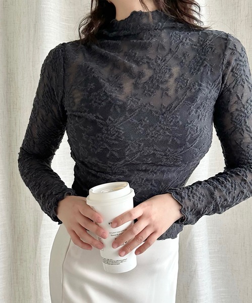 Jasmine Grandiflorum(ジャスミングランディフローラム)の「【Jasmine】ストレッチレースシアートップス(Tシャツ/カットソー・レディース・ブラック/グレー/オフホワイト/チョコ・FREE)」の11枚目の写真