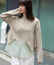 【吸湿性】【速乾性】【天然抗菌性】畦編みニット×ストライプドッキングプルオーバー