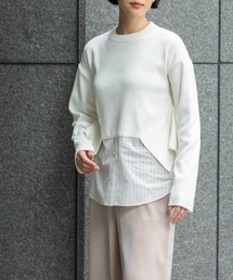【吸湿性】【速乾性】【天然抗菌性】畦編みニット×ストライプドッキングプルオーバー