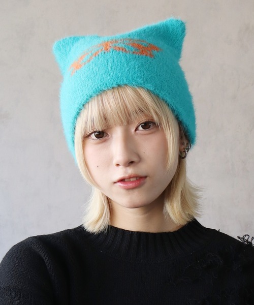 BARELY BLUE（ベアリーブルー）の「【 BARELY BLUE / ベアリーブルー 】 猫耳 バタフライ ニット帽/ビーニー（ニットキャップ/ビーニー・レディース・ブラック/グレー/エメラルド/ブルーグレー・FREE）」の4枚目の写真