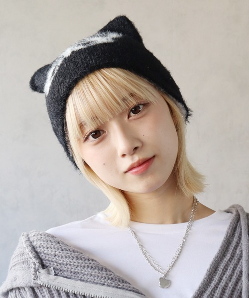 BARELY BLUE（ベアリーブルー）の「【 BARELY BLUE / ベアリーブルー 】 猫耳 バタフライ ニット帽/ビーニー（ニットキャップ/ビーニー・レディース・ブラック/グレー/エメラルド/ブルーグレー・FREE）」の13枚目の写真