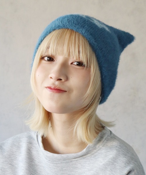 BARELY BLUE（ベアリーブルー）の「【 BARELY BLUE / ベアリーブルー 】 猫耳 バタフライ ニット帽/ビーニー（ニットキャップ/ビーニー・レディース・ブラック/グレー/エメラルド/ブルーグレー・FREE）」の6枚目の写真