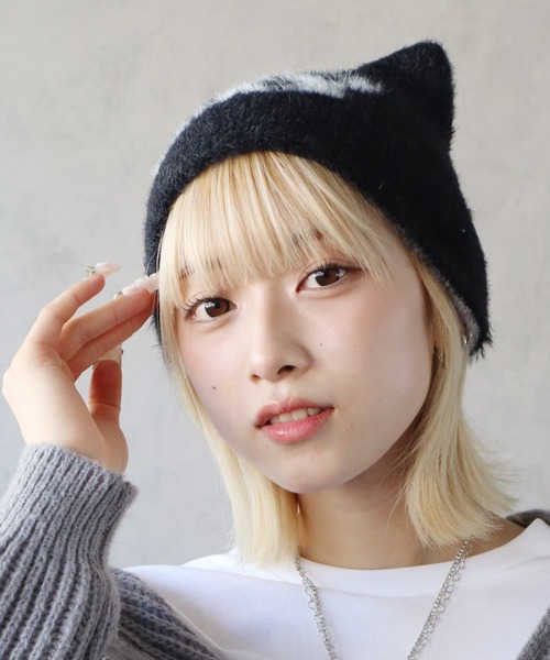 BARELY BLUE（ベアリーブルー）の「【 BARELY BLUE / ベアリーブルー 】 猫耳 バタフライ ニット帽/ビーニー（ニットキャップ/ビーニー・レディース・ブラック/グレー/エメラルド/ブルーグレー・FREE）」の14枚目の写真