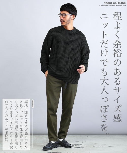 jiggys shop(ジギーズショップ)の「ビッグワッフル編みクルーニットセーター(ニット/セーター・メンズ・グレー/ブラック/キャメル/オレンジ・MEDIUM/LARGE/X-LARGE)」の7枚目の写真