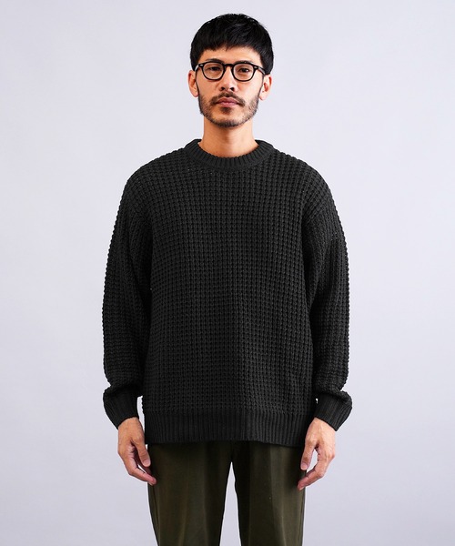 jiggys shop(ジギーズショップ)の「ビッグワッフル編みクルーニットセーター(ニット/セーター・メンズ・グレー/ブラック/キャメル/オレンジ・MEDIUM/LARGE/X-LARGE)」の16枚目の写真