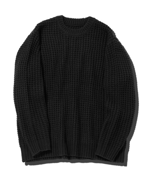 jiggys shop(ジギーズショップ)の「ビッグワッフル編みクルーニットセーター(ニット/セーター・メンズ・グレー/ブラック/キャメル/オレンジ・MEDIUM/LARGE/X-LARGE)」の9枚目の写真
