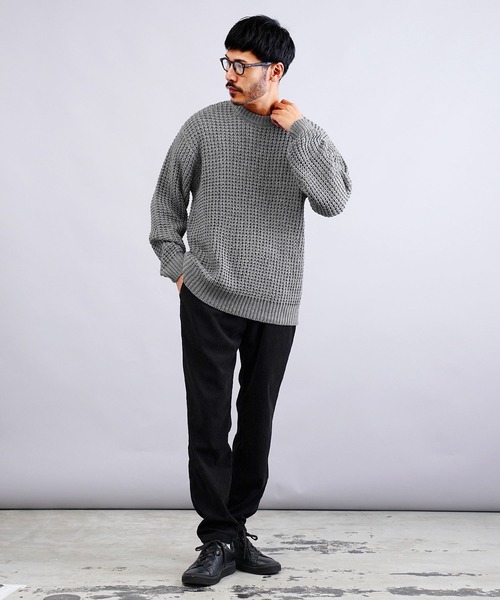 jiggys shop(ジギーズショップ)の「ビッグワッフル編みクルーニットセーター(ニット/セーター・メンズ・グレー/ブラック/キャメル/オレンジ・MEDIUM/LARGE/X-LARGE)」の11枚目の写真