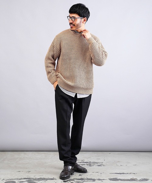 jiggys shop(ジギーズショップ)の「ビッグワッフル編みクルーニットセーター(ニット/セーター・メンズ・グレー/ブラック/キャメル/オレンジ・MEDIUM/LARGE/X-LARGE)」の13枚目の写真
