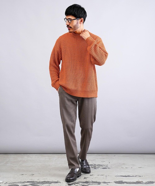 jiggys shop(ジギーズショップ)の「ビッグワッフル編みクルーニットセーター(ニット/セーター・メンズ・グレー/ブラック/キャメル/オレンジ・MEDIUM/LARGE/X-LARGE)」の15枚目の写真