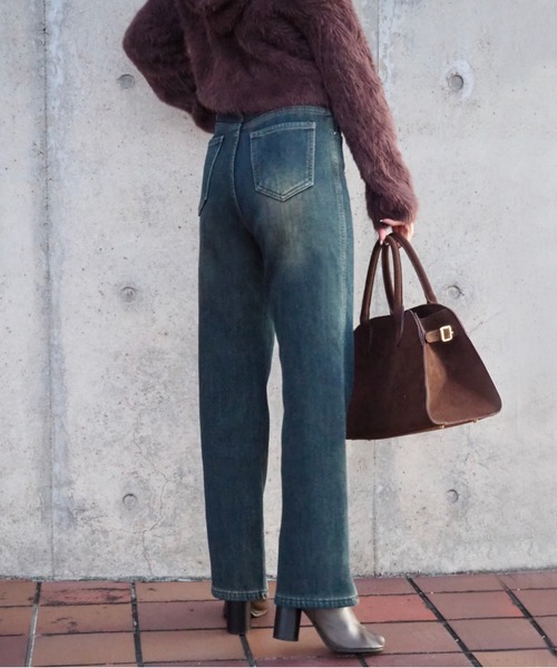 LAULEN（ローレン）の「fleece lining high waist denim /裏起毛ハイウエストストレッチストレートデニムパンツ（デニムパンツ・レディース・ダークブルー/ライトブルー/ブルー・XS/S/M/L）」の5枚目の写真