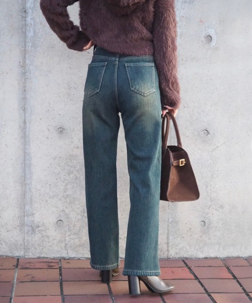 LAULEN（ローレン）の「fleece lining high waist denim /裏起毛ハイウエストストレッチストレートデニムパンツ（デニムパンツ・レディース・ダークブルー/ライトブルー/ブルー・XS/S/M/L）」の6枚目の写真