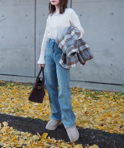 LOHEN ハイウエスト デニム fleece lining high waist denim /裏起毛ハイウエストストレッチ