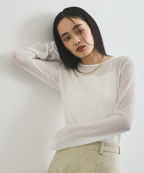 VIS（ビス）の「クルーネックインナートップス（レース・チェック・ラメ・シアー）（Tシャツ/カットソー・レディース・オフホワイト/ブラウン系その他2/ブラック/グレー系その他/ホワイト系その他/ミント/ブラック系その他/シルバー・FREE）」の3枚目の写真