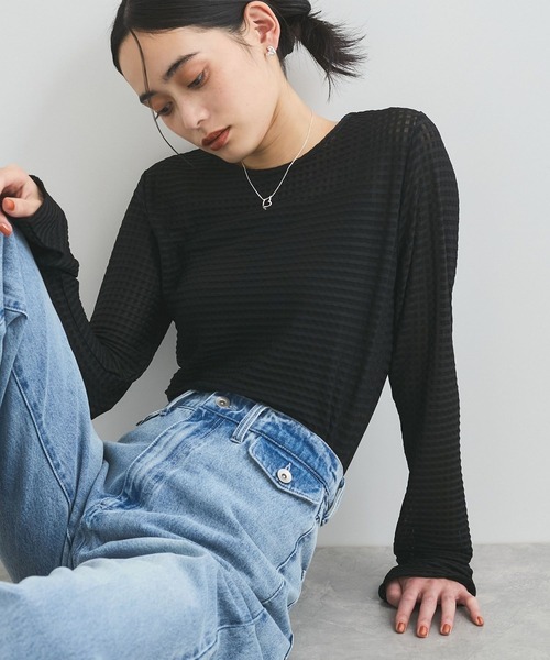 VIS（ビス）の「クルーネックインナートップス（レース・チェック・ラメ・シアー）（Tシャツ/カットソー・レディース・オフホワイト/ブラウン系その他2/ブラック/グレー系その他/ホワイト系その他/ミント/ブラック系その他/シルバー・FREE）」の5枚目の写真