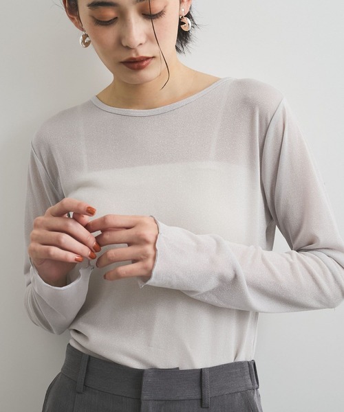 VIS（ビス）の「クルーネックインナートップス（レース・チェック・ラメ・シアー）（Tシャツ/カットソー・レディース・オフホワイト/ブラウン系その他2/ブラック/グレー系その他/ホワイト系その他/ミント/ブラック系その他/シルバー・FREE）」の8枚目の写真