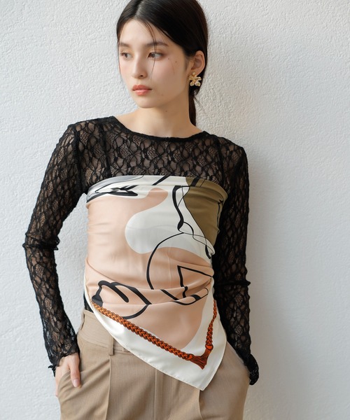 VIS（ビス）の「クルーネックインナートップス（レース・チェック・ラメ・シアー）（Tシャツ/カットソー・レディース・オフホワイト/ブラウン系その他2/ブラック/グレー系その他/ホワイト系その他/ミント/ブラック系その他/シルバー・FREE）」の15枚目の写真