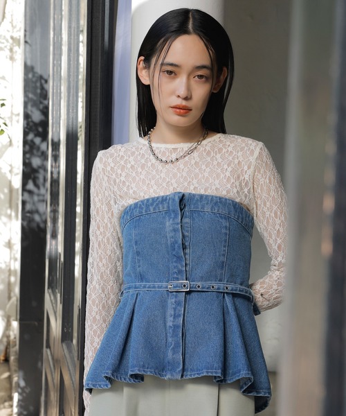 VIS（ビス）の「クルーネックインナートップス（レース・チェック・ラメ・シアー）（Tシャツ/カットソー・レディース・オフホワイト/ブラウン系その他2/ブラック/グレー系その他/ホワイト系その他/ミント/ブラック系その他/シルバー・FREE）」の13枚目の写真