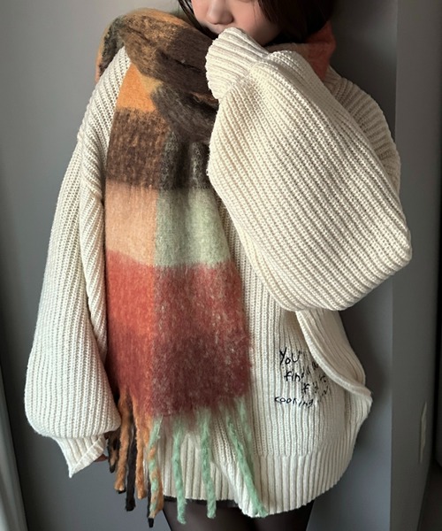 apres jour mignon(アプレジュールミニョン)の「【apresjour mignon×ARIAZ】カラーチェックマフラー(ストール/ショール・レディース・ピンク系その他/オレンジ系その他/ホワイト系その他2・ONESIZE)」の1枚目の写真