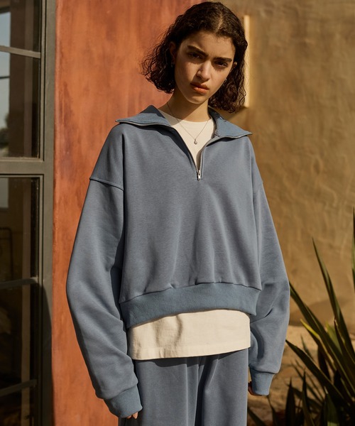 セール】【AMERIA ANDERSON】half zip back logo print sweatshirt