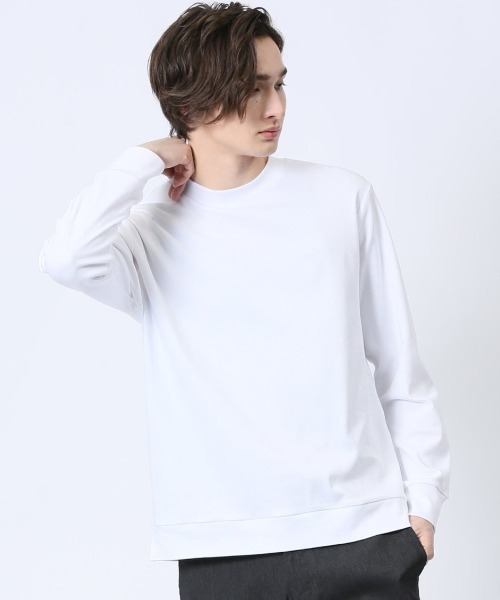 m.f.editorial（エムエフエディトリアル）の「【ウォッシャブル】m.f.エディトリアル メンズ 【DRESS T-SHIRT】綿ストレッチ スロープネック長袖Tシャツ（Tシャツ/カットソー・メンズ・ホワイト/グレー系その他2・LARGE/X-LARGE/MEDIUM）」の2枚目の写真
