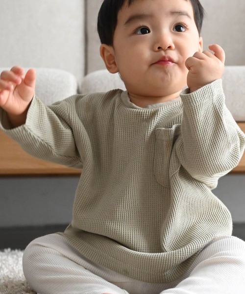 PUPPAPUPO(プッパプーポ)の「長袖 Tシャツ ワッフル(Tシャツ/カットソー・キッズ・ライトカーキ/ベージュ/モカ/アイボリー/ピンクベージュ・130/120/110/100/90/80)」の4枚目の写真