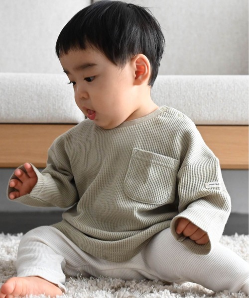 PUPPAPUPO(プッパプーポ)の「長袖 Tシャツ ワッフル(Tシャツ/カットソー・キッズ・ライトカーキ/ベージュ/モカ/アイボリー/ピンクベージュ・130/120/110/100/90/80)」の16枚目の写真