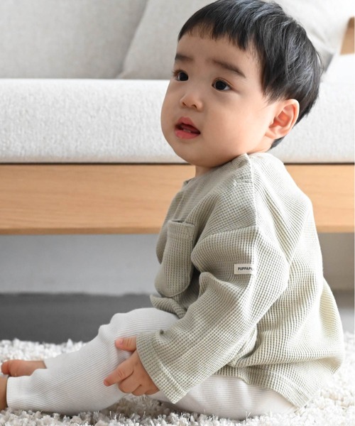 PUPPAPUPO(プッパプーポ)の「長袖 Tシャツ ワッフル(Tシャツ/カットソー・キッズ・ライトカーキ/ベージュ/モカ/アイボリー/ピンクベージュ・130/120/110/100/90/80)」の15枚目の写真