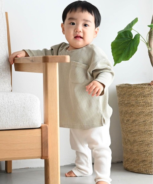 PUPPAPUPO(プッパプーポ)の「長袖 Tシャツ ワッフル(Tシャツ/カットソー・キッズ・ライトカーキ/ベージュ/モカ/アイボリー/ピンクベージュ・130/120/110/100/90/80)」の14枚目の写真