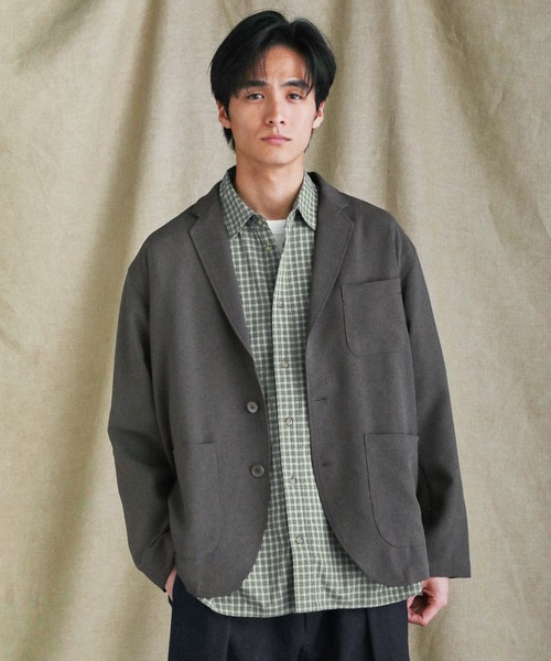 日本製Naturemier TECHリネンライクトロピカルノーカラー長袖  