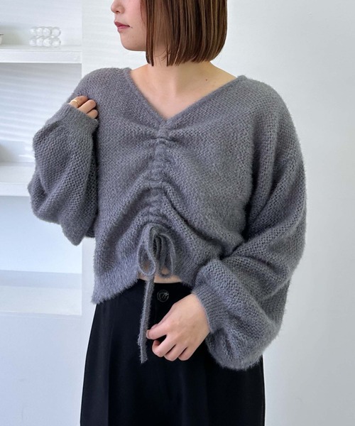 archives（アルシーヴ）の「【25ss/春も着られる/今すぐ着られる】２ｗａｙドロストネコヤーンメッシュニット（ニット/セーター・レディース・グレー/オレンジ/ブルー/アイボリー・MEDIUM）」の3枚目の写真