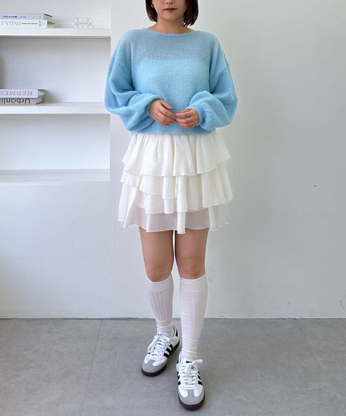 archives（アルシーヴ）の「【25ss/春も着られる/今すぐ着られる】２ｗａｙドロストネコヤーンメッシュニット（ニット/セーター・レディース・グレー/オレンジ/ブルー/アイボリー・MEDIUM）」の17枚目の写真