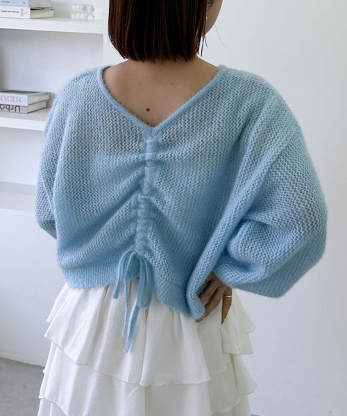 archives（アルシーヴ）の「【25ss/春も着られる/今すぐ着られる】２ｗａｙドロストネコヤーンメッシュニット（ニット/セーター・レディース・グレー/オレンジ/ブルー/アイボリー・MEDIUM）」の18枚目の写真