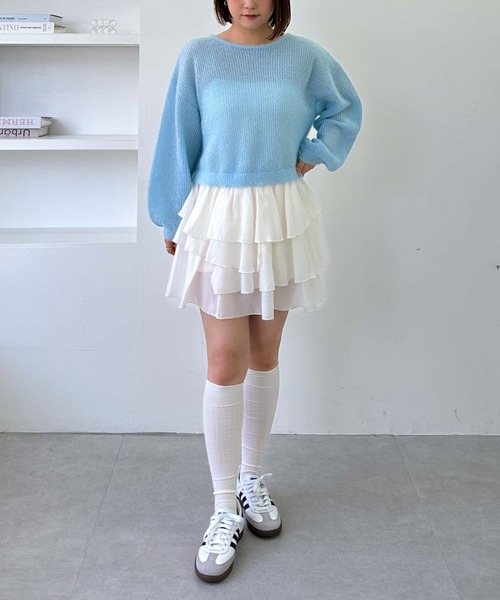 archives（アルシーヴ）の「【25ss/春も着られる/今すぐ着られる】２ｗａｙドロストネコヤーンメッシュニット（ニット/セーター・レディース・グレー/オレンジ/ブルー/アイボリー・MEDIUM）」の16枚目の写真